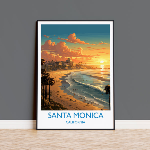 Santa Monica Travel Poster, Travel Print of Santa Monica, California, Santa Monica Art Lovers Gift, USA Gift, Wall Art Print