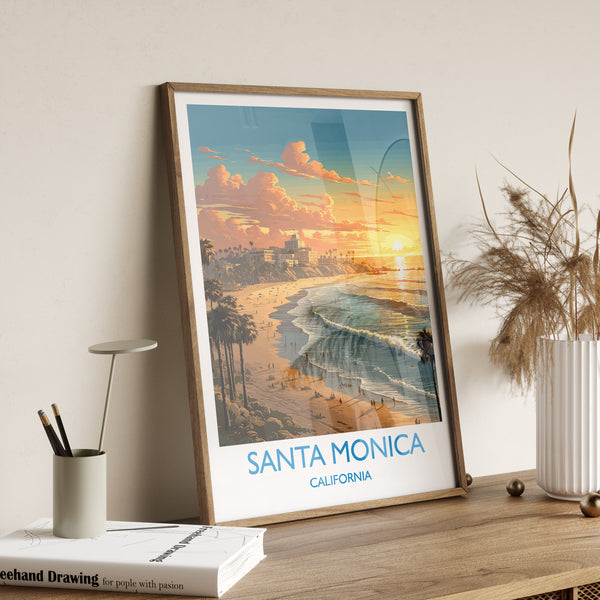 Santa Monica Travel Poster, Travel Print of Santa Monica, California, Santa Monica Art Lovers Gift, USA Gift, Wall Art Print