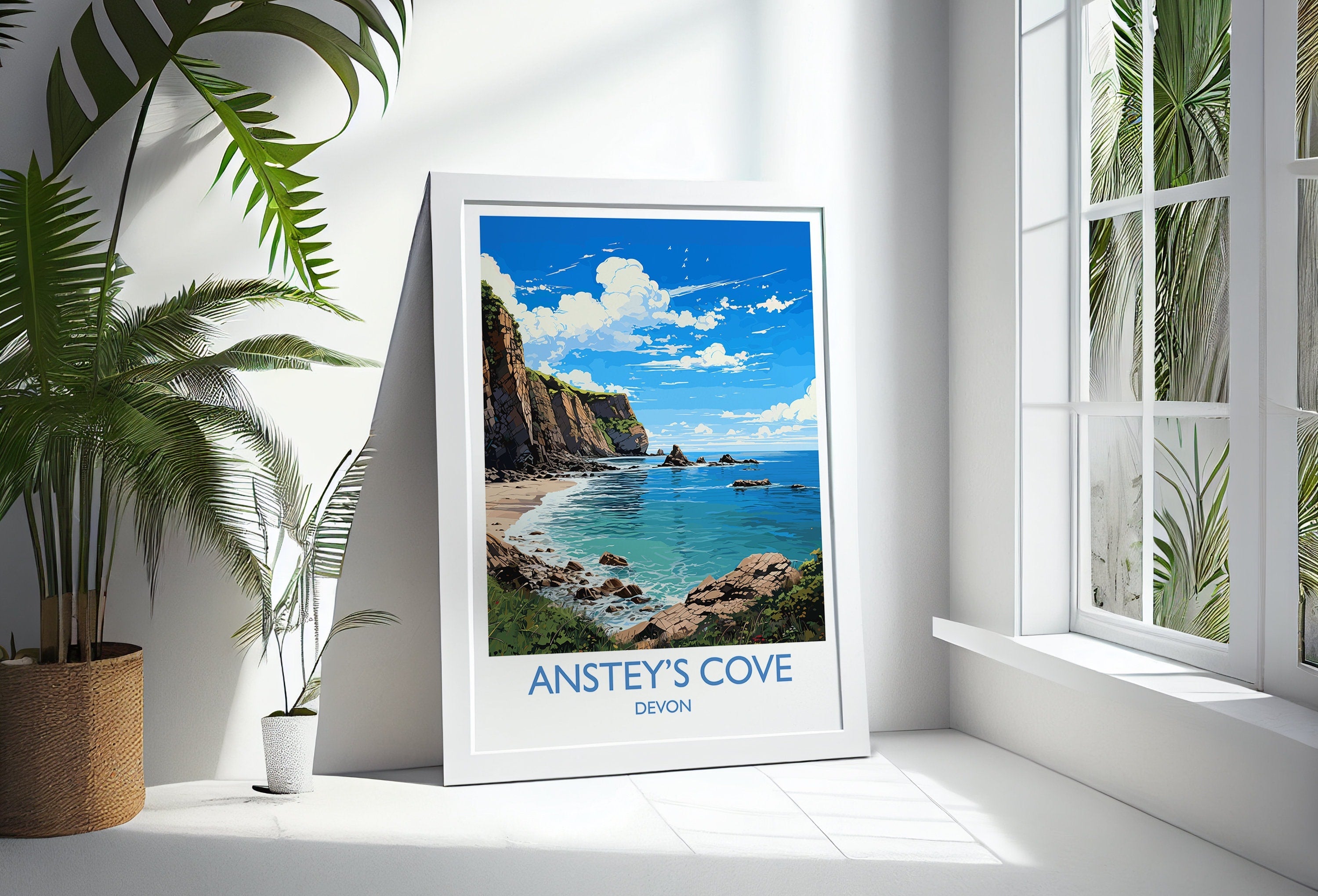 Ansteys Cove Print Wall Art, Travel Poster of Ansteys Cove, England, Devon Art Gift, Ansteys Cove Art Lovers Gift, England Wall Art Print NQ Media Designs
