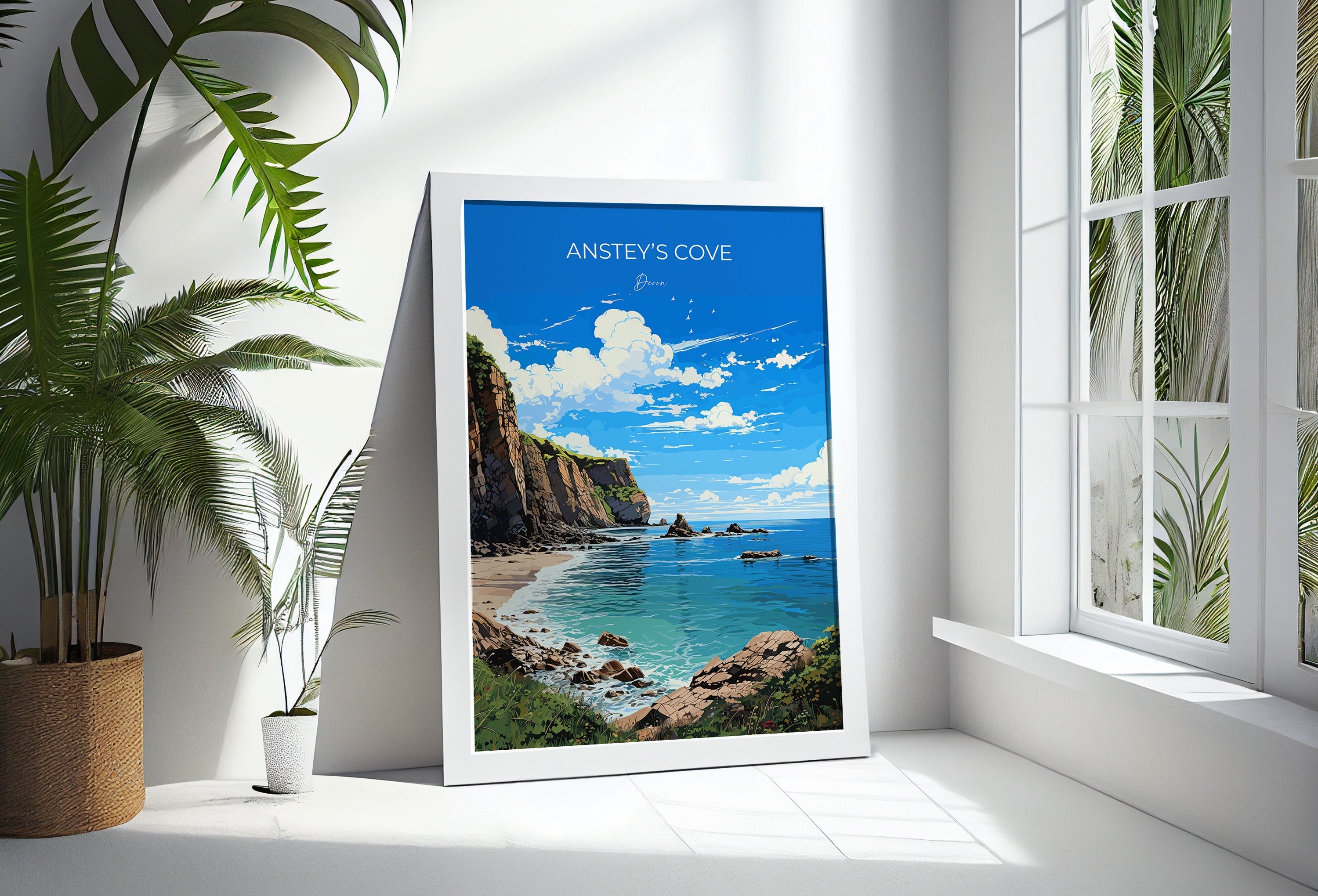 Ansteys Cove Poster Wall Art, Travel Print of Ansteys Cove, England, Devon Art Gift, Ansteys Cove Art Lovers Gift, England Wall Art Print NQ Media Designs