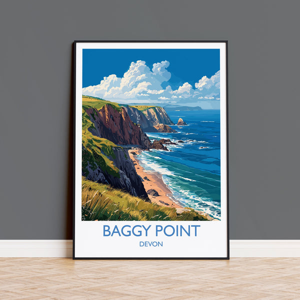 Baggy Point Travel Poster Wall Art, Travel Print of Baggy Point,England, Devon Art Lovers Gift, Travel Art Gift
