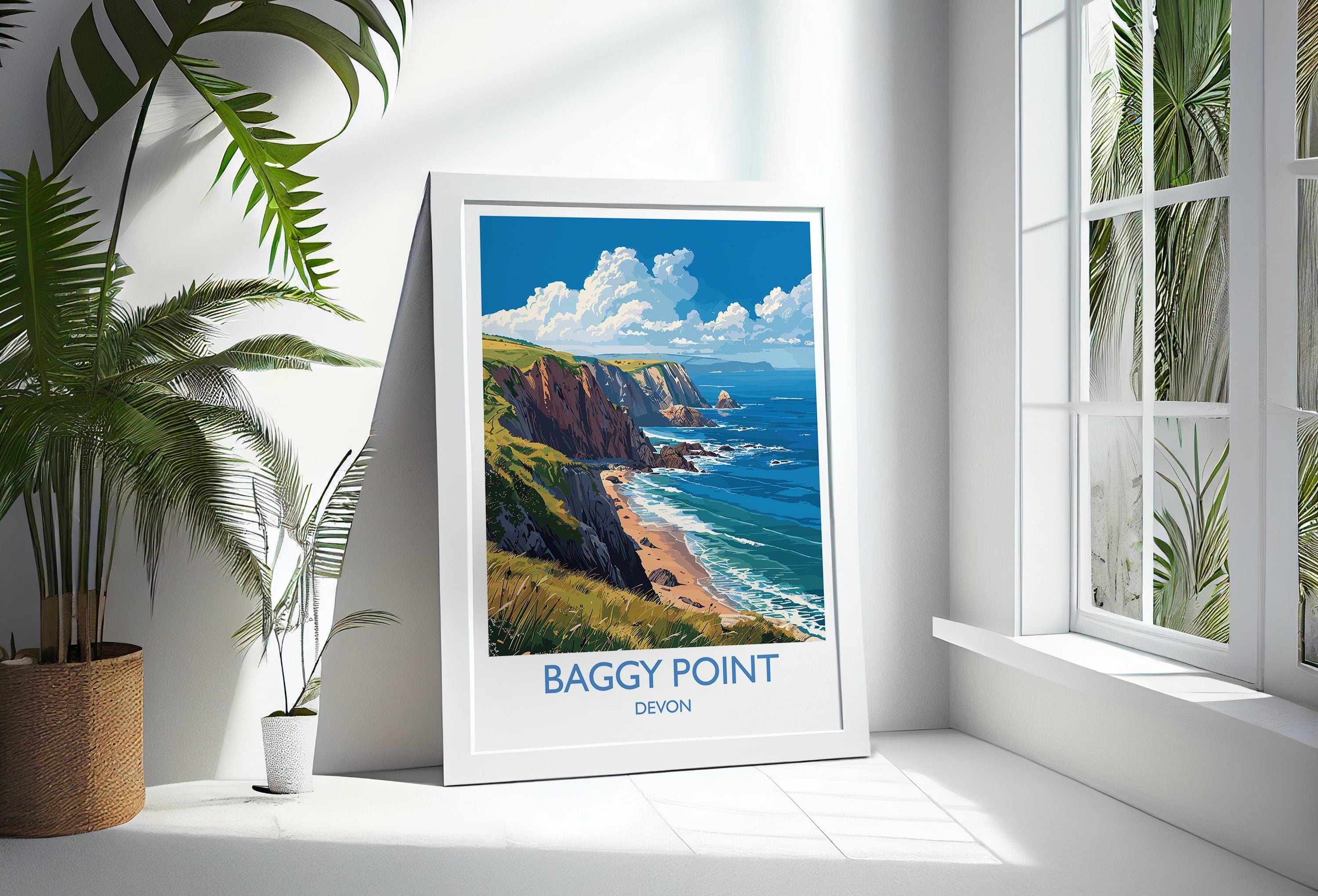 Baggy Point Travel Poster Wall Art, Travel Print of Baggy Point,England, Devon Art Lovers Gift, Travel Art Gift NQ Media Designs