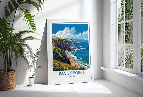 Baggy Point Travel Poster Wall Art, Travel Print of Baggy Point,England, Devon Art Lovers Gift, Travel Art Gift