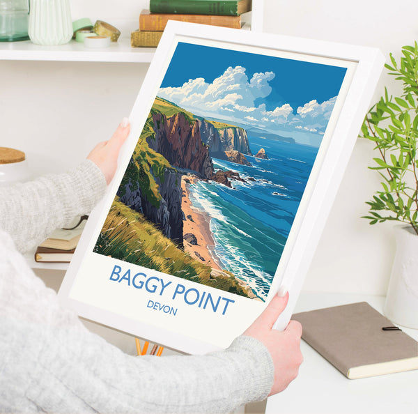 Baggy Point Travel Poster Wall Art, Travel Print of Baggy Point,England, Devon Art Lovers Gift, Travel Art Gift