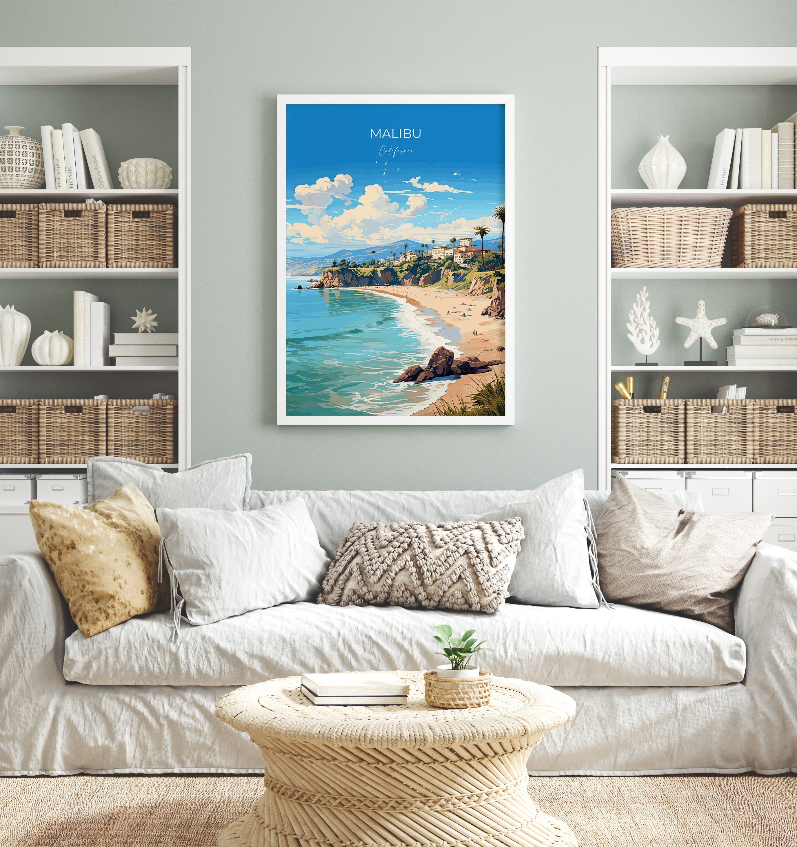 Malibu Travel Poster, Travel Print of Malibu, California, Malibu Art Lovers Gift, USA Gift, Wall Art Print NQ Media Designs