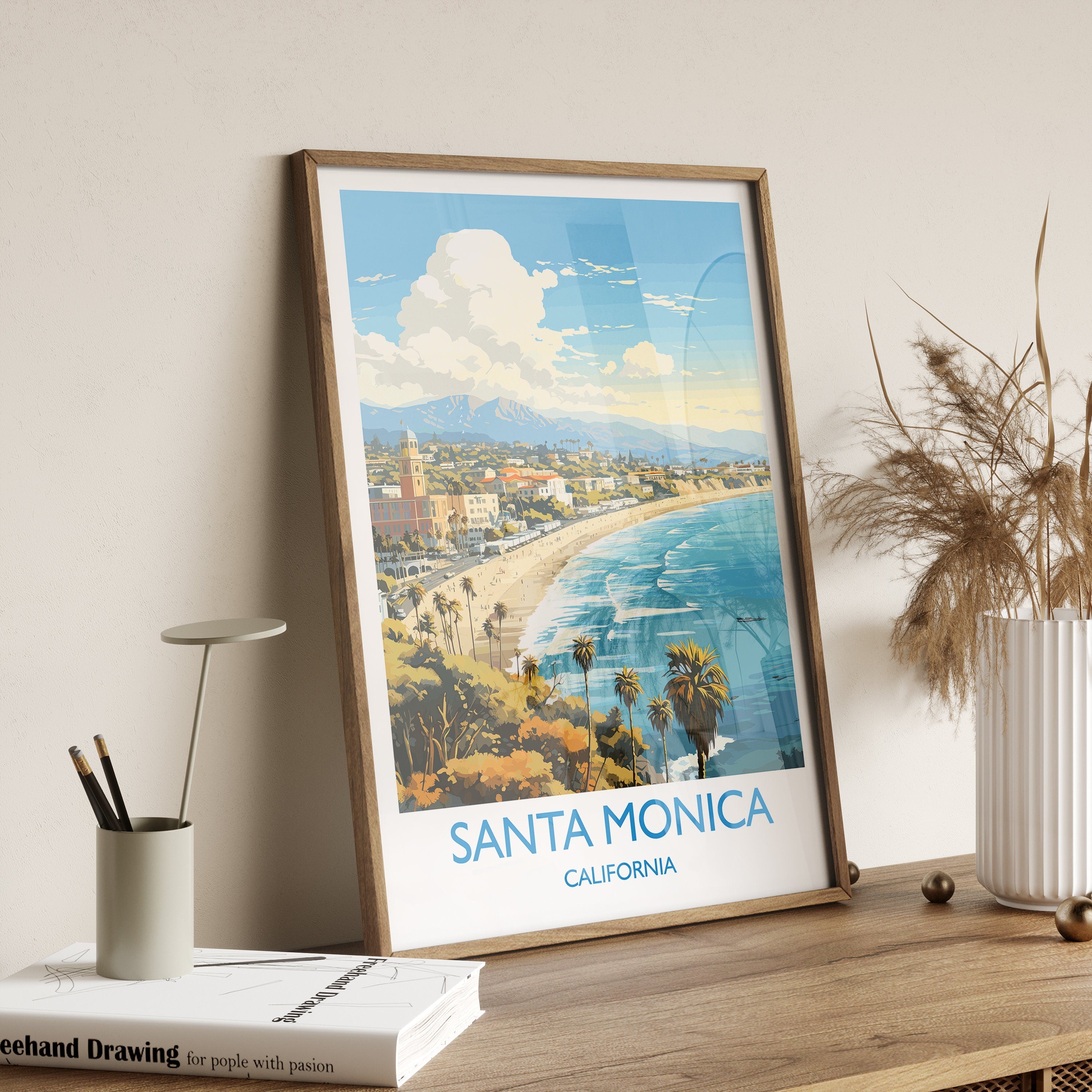 Santa Monica Travel Print, Travel Poster of Santa Monica, California, Santa Monica Art Lovers Gift, USA Gift, Wall Art Print NQ Media Designs