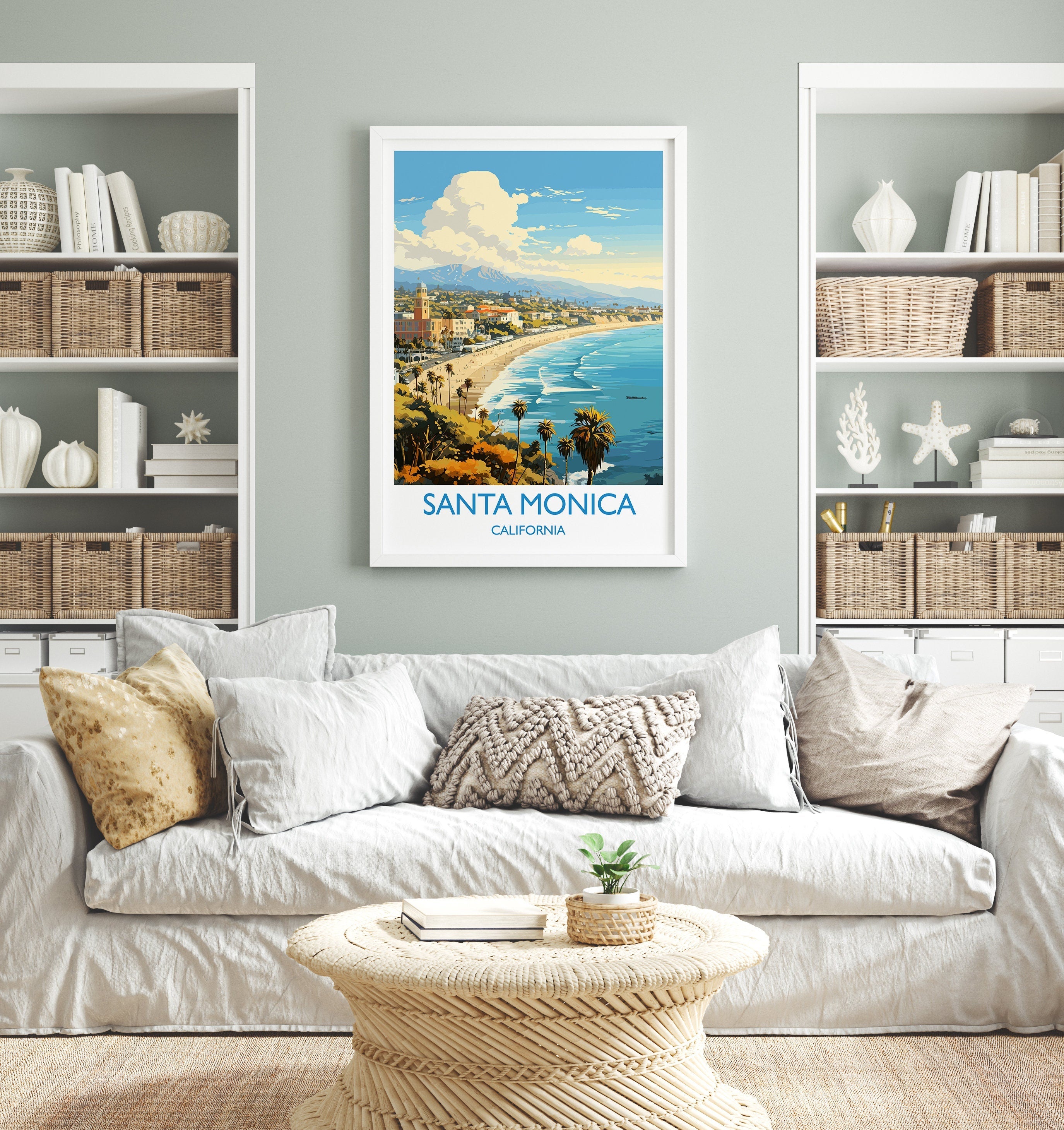 Santa Monica Travel Print, Travel Poster of Santa Monica, California, Santa Monica Art Lovers Gift, USA Gift, Wall Art Print NQ Media Designs