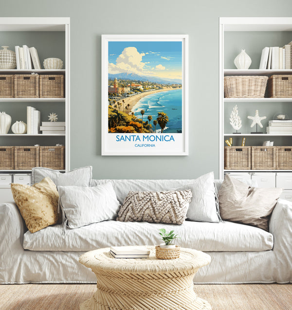 Santa Monica Travel Print, Travel Poster of Santa Monica, California, Santa Monica Art Lovers Gift, USA Gift, Wall Art Print