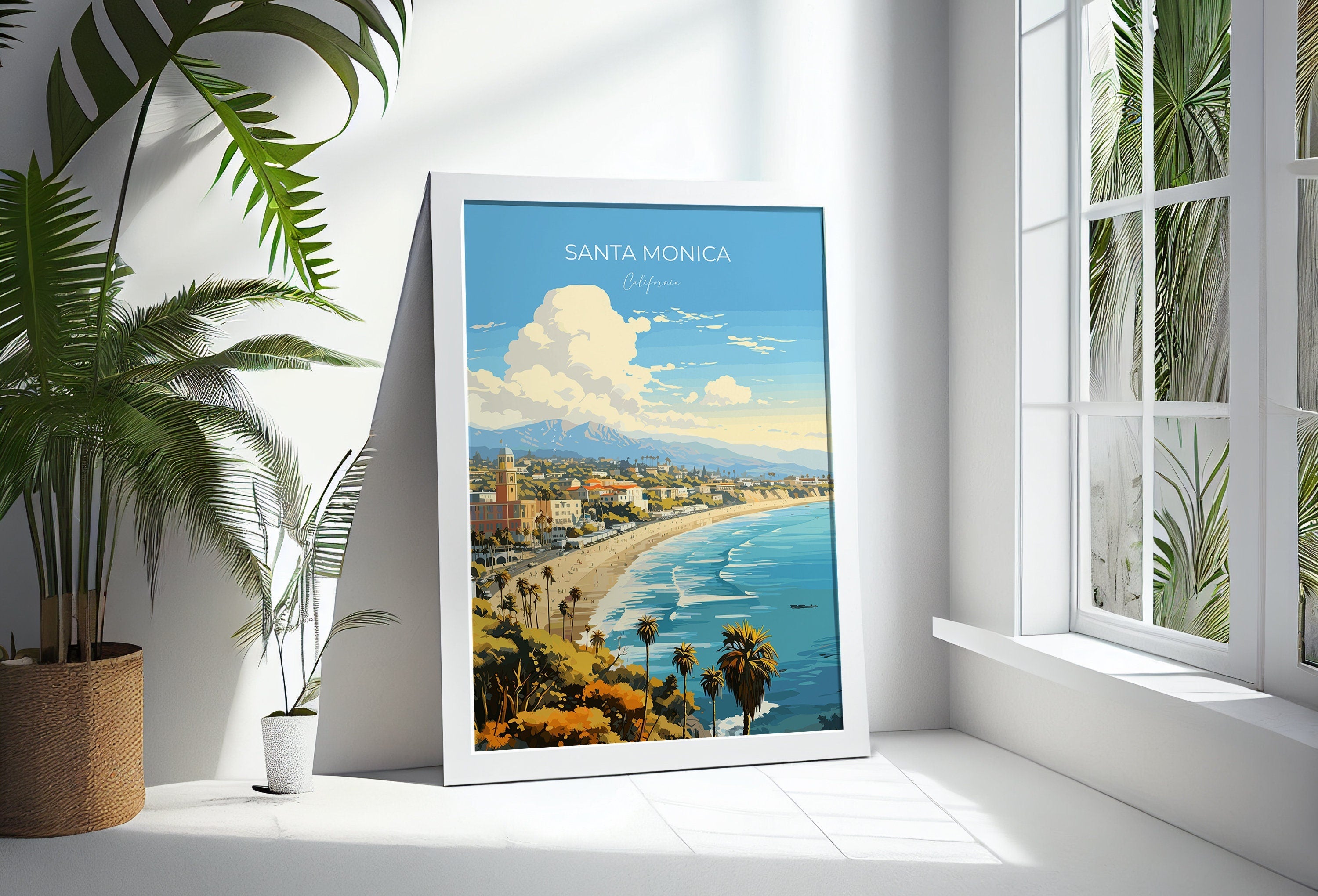Santa Monica Travel Poster, Travel Print of Santa Monica, California, Santa Monica Art Lovers Gift, USA Gift, Wall Art Print NQ Media Designs