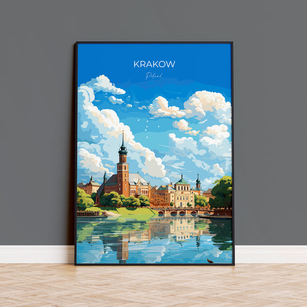 Krakow Travel Poster, Travel Print of Krakow, Poland Poster, Krakow Art Gift, Poland Art Lovers Travel Gift
