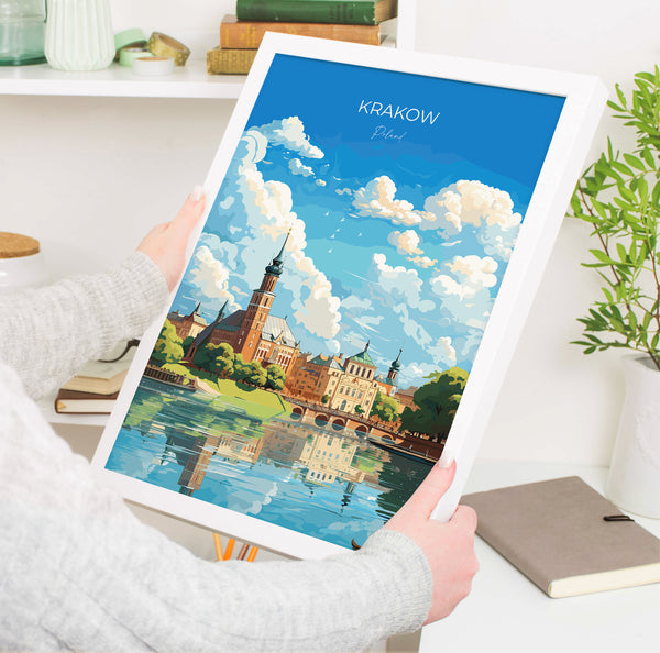 Krakow Travel Poster, Travel Print of Krakow, Poland Poster, Krakow Art Gift, Poland Art Lovers Travel Gift