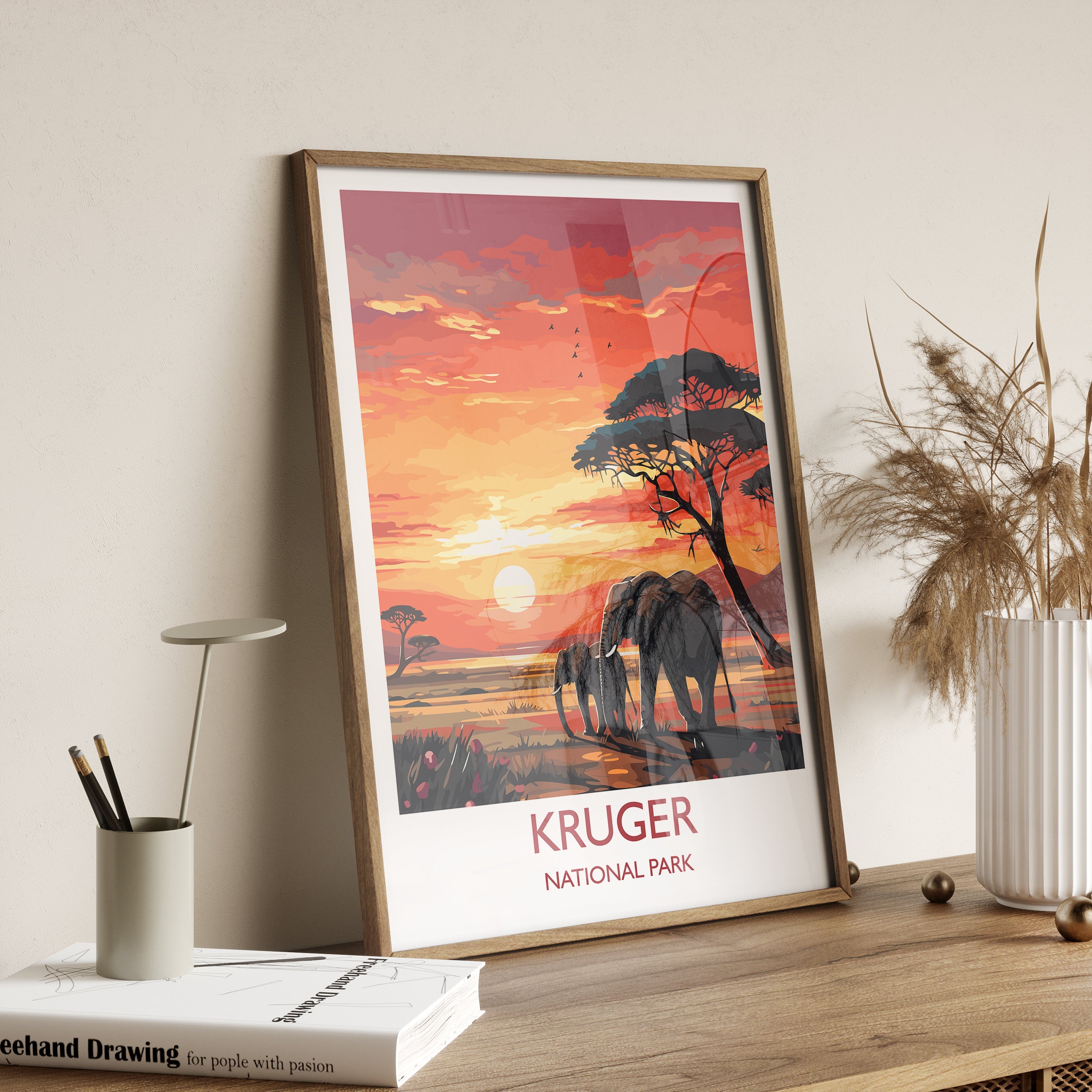 Kruger Travel Print, Travel Poster of Kruger, Kruger Sunset Art Lovers Gift, South Africa Art Gift, Wall Art Print NQ Media Designs