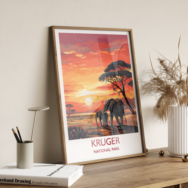 Kruger Travel Print, Travel Poster of Kruger, Kruger Sunset Art Lovers Gift, South Africa Art Gift, Wall Art Print