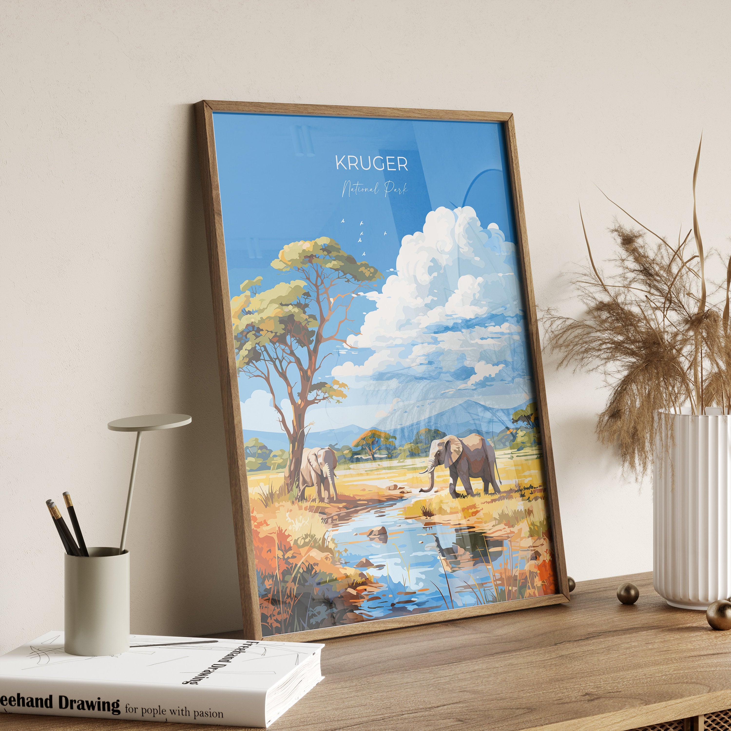 Kruger Travel Print, Travel Poster of Kruger, Kruger Art Lovers Gift, South Africa Art Gift, Wall Art Print NQ Media Designs