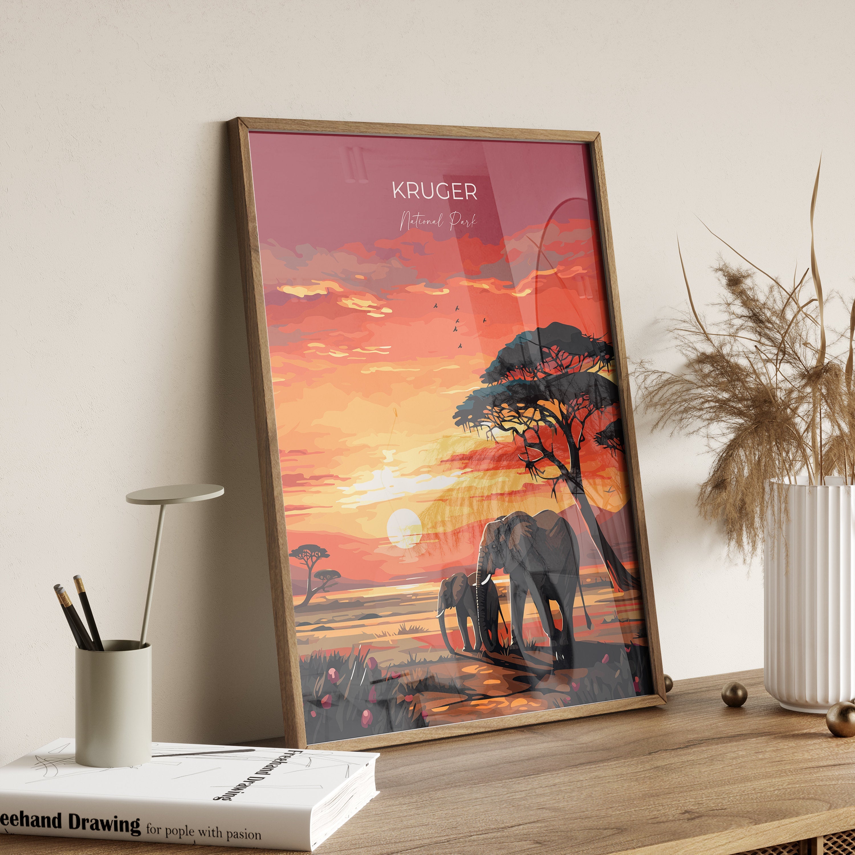 Kruger Travel Print, Travel Poster of Kruger, Kruger Sunset Art Lovers Gift, South Africa Art Gift, Wall Art Print NQ Media Designs