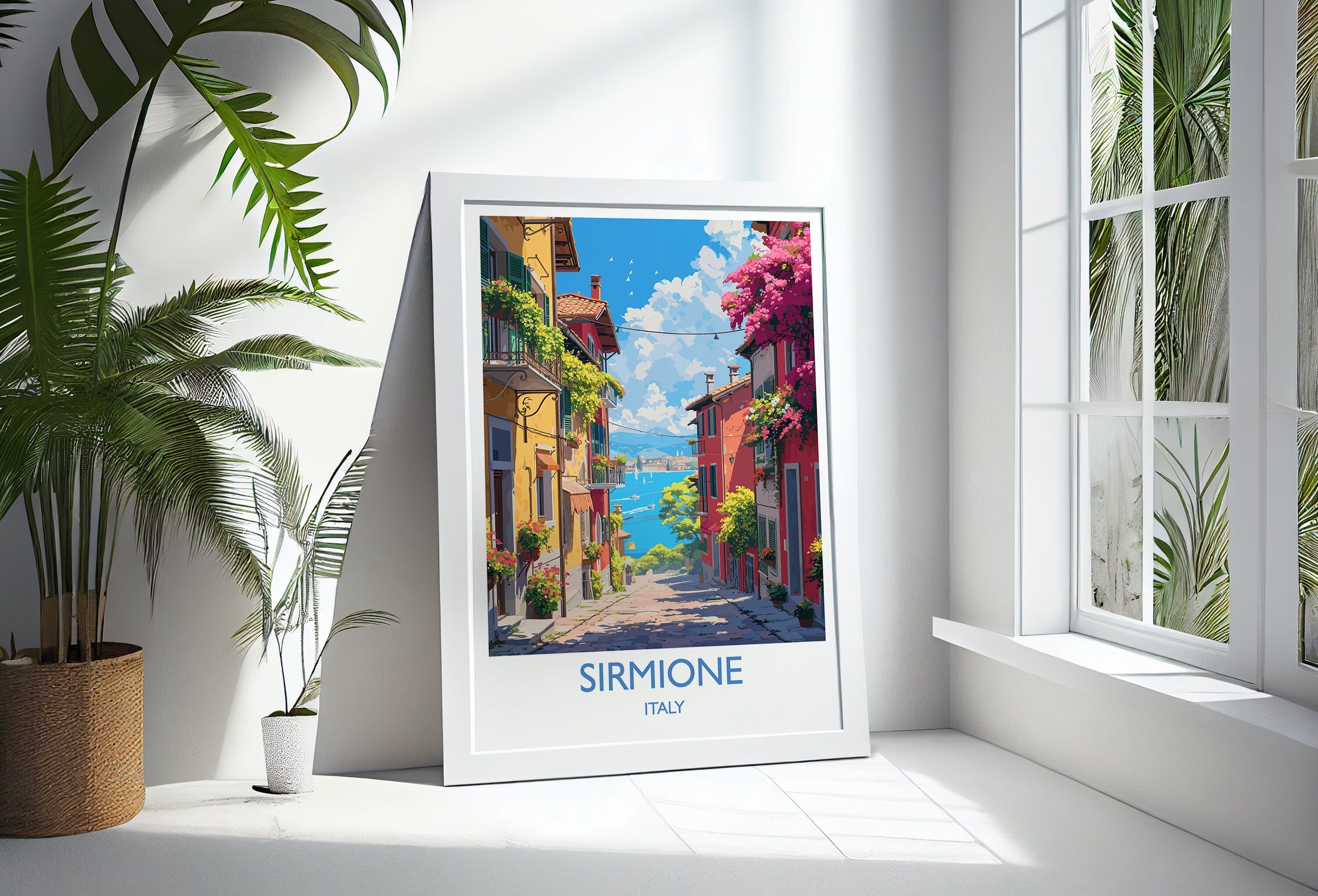 Sirmione Travel Poster Wall Art, Travel Print of Lake Garda, Sirmione Art Lovers Gift, Italy, Italian Lakes Art Gift NQ Media Designs
