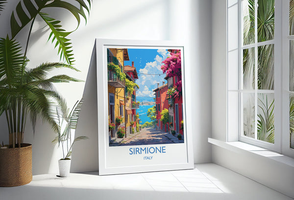 Sirmione Travel Poster Wall Art, Travel Print of Lake Garda, Sirmione Art Lovers Gift, Italy, Italian Lakes Art Gift