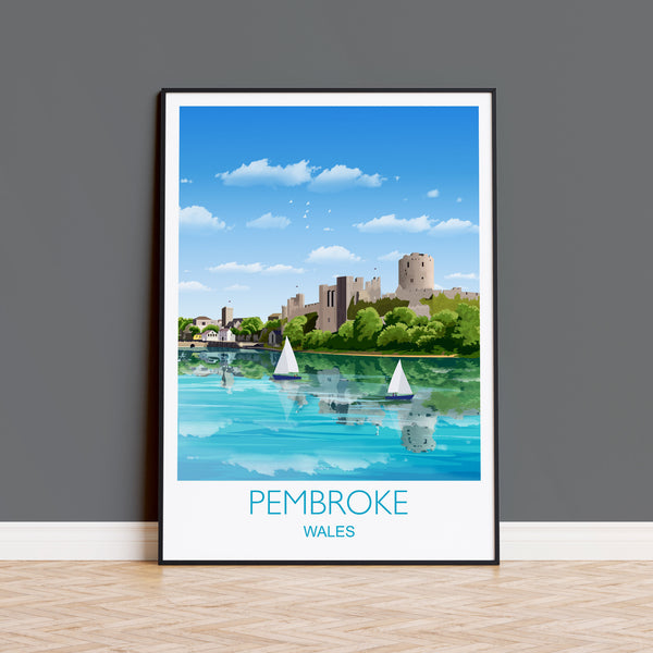 Pembroke Travel Print, Travel Poster of Pembroke, Wales, Pembrokeshire Art Gift, Wales Art Lovers Gift, Wall Art Print