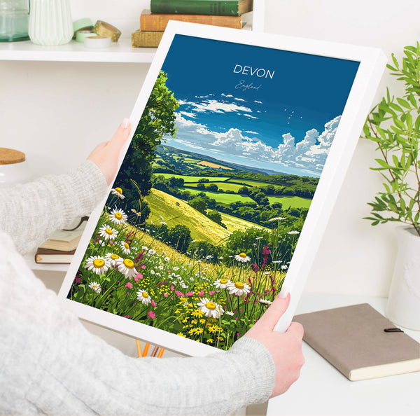 Devon Poster Wall Art, Travel Print of Devon, England, Devon Art Gift, Devon Countryside Art, England Wall Art Print