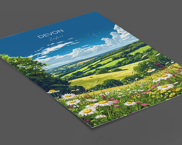 Devon Poster Wall Art, Travel Print of Devon, England, Devon Art Gift, Devon Countryside Art, England Wall Art Print