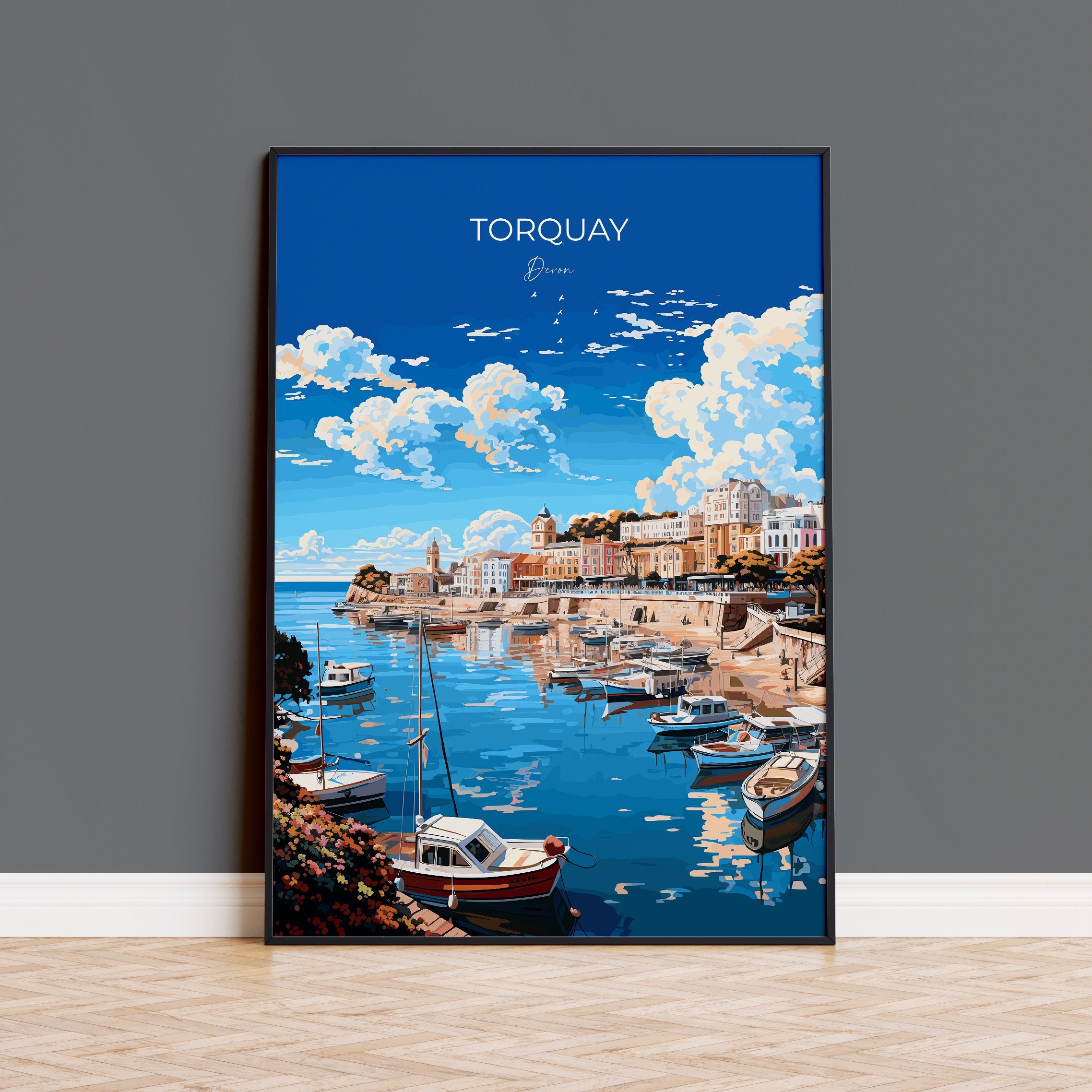 Torquay Poster Wall Art, Travel Print of Torquay, England, Devon Art Gift, Torquay Art Lovers Gift, England Wall Art Print NQ Media Designs