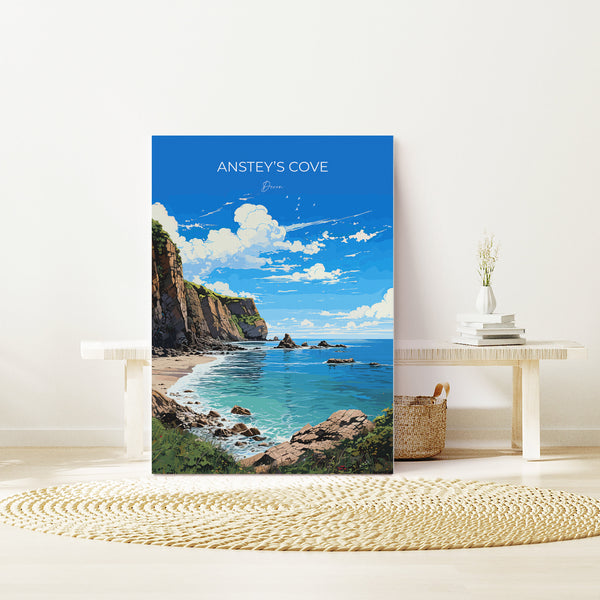 Ansteys Cove Poster Wall Art, Travel Print of Ansteys Cove, England, Devon Art Gift, Ansteys Cove Art Lovers Gift, England Wall Art Print