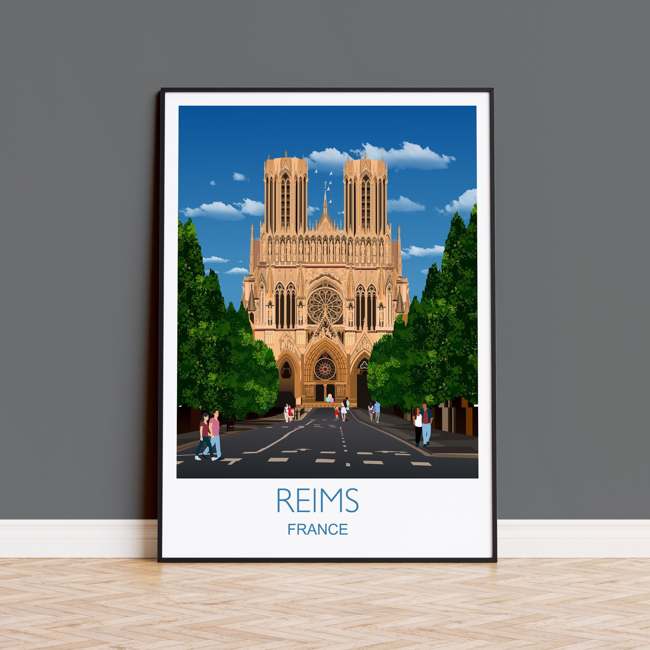 Reims Travel Print, Travel Poster of Reims, France, Reims Art Lovers Gift, France City Wall Art Print NQ Media Designs