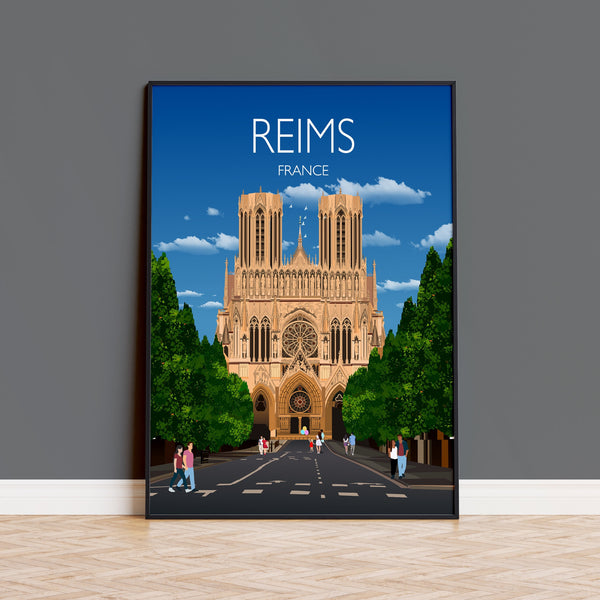 Reims Travel Poster, Travel Print of Reims, France, Reims Art Lovers Gift, France City Wall Art Print