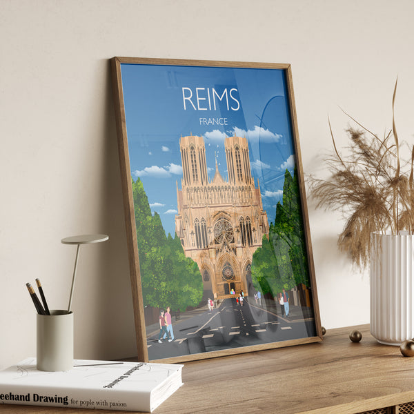 Reims Travel Poster, Travel Print of Reims, France, Reims Art Lovers Gift, France City Wall Art Print