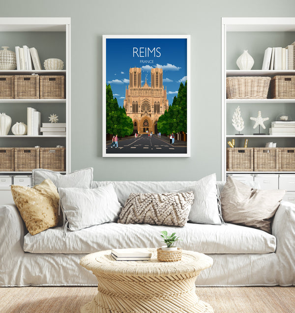 Reims Travel Poster, Travel Print of Reims, France, Reims Art Lovers Gift, France City Wall Art Print