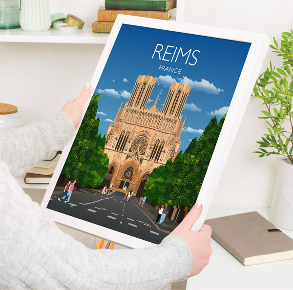 Reims Travel Poster, Travel Print of Reims, France, Reims Art Lovers Gift, France City Wall Art Print