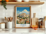 Athens Greece Print, Acropolis Wall Art with Border, Parthenon Poster, Greece Travel Print, Athens Gift Print