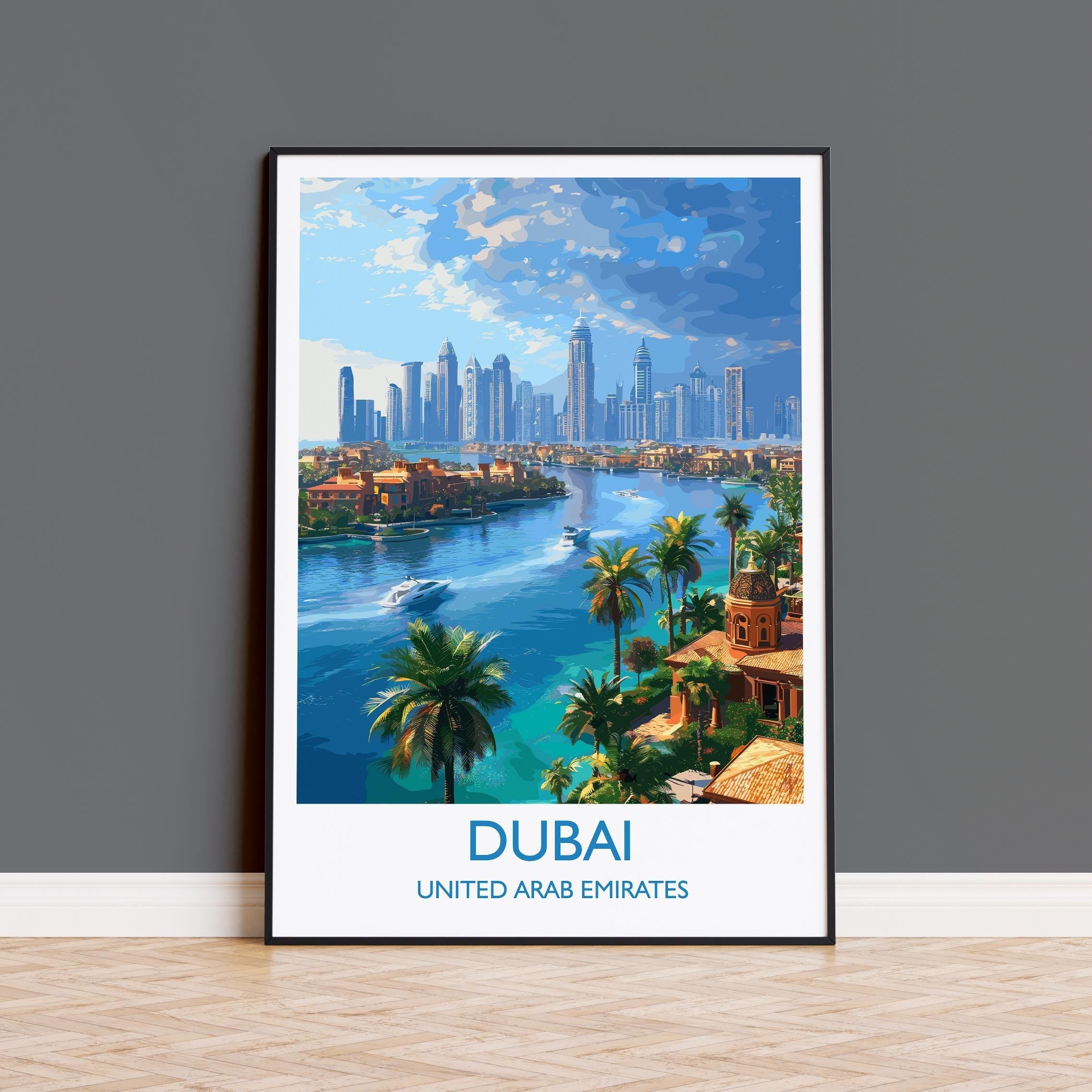 Dubai Travel Print, Travel Poster of Dubai, Palm Jumeirah Dubai Art lovers Gift, UAE Wall Art Gift NQ Media Designs