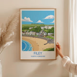 Filey Travel Print, Travel Poster of Filey, Yorkshire Gift, England, North Yorkshire Art, Filey Gift, Wall Art Print NQ Media Designs