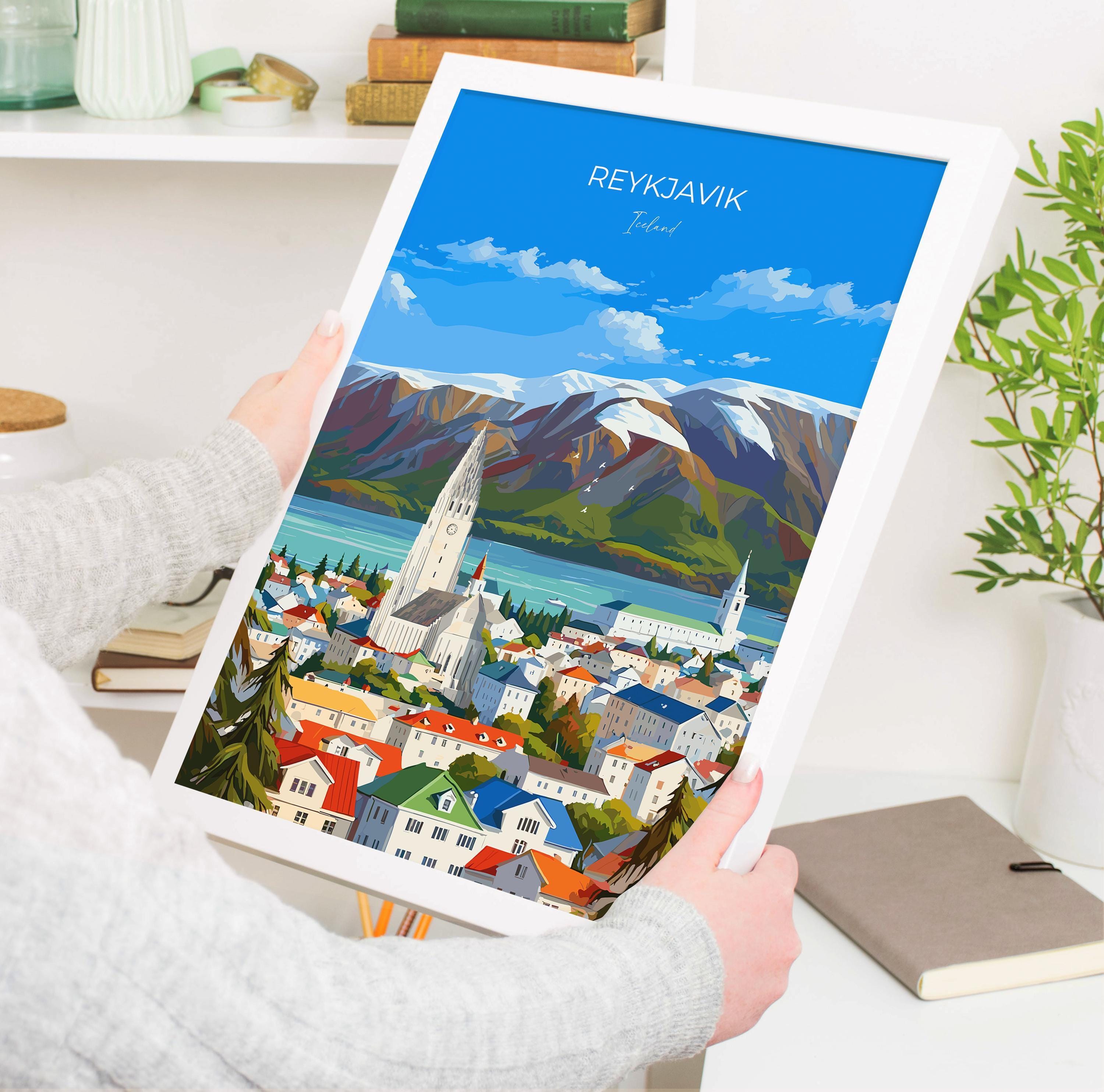 Reykjavik Print Wall Art, Reykjavik Travel Poster, Iceland Wall Art, Reykjavik Art Lovers Gift, Iceland Gift NQ Media Designs