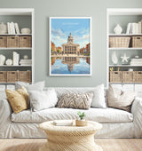 Nottingham Travel Print, Exchange Building Wall Art, Old Market Square Poster, Nottingham City Illustration, UK City Decor, Nottingham Gift