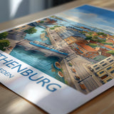 Gothenburg Sweden Travel Poster, Skansen Kronan Wall Art, Gothenburg Tram Print, Historic City & Harbour, Swedish Travel Poster