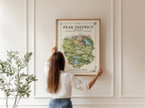 Peak District Illustrated Map Print, England Wall Art, Derbyshire Map Poster, Framed or Canvas Print, Peak District Gift