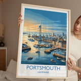 Portsmouth Travel Poster Print, Southsea & Spinnaker Tower Wall Art, Hampshire Coastal City Illustration, UK Travel Decor, Seaside Gift