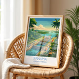 Panama Travel Print, Panama Canal Wall Art with Border, Panama City Skyline Poster, Central America Print, Panama Gift Print