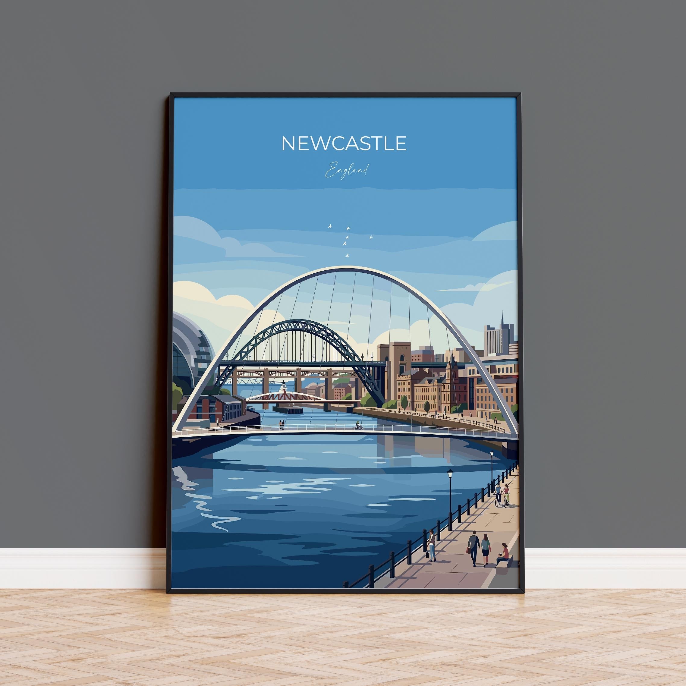 Newcastle Upon Tyne Travel Print, Tyne Bridge Wall Art, Newcastle City Poster, Quayside Illustration, Vintage Style UK City Decor, NQ Media Designs