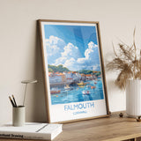 Falmouth Travel Print, Travel Poster of Falmouth, England, Cornwall Art, Falmouth Art Lovers Gift, Wall Art Print NQ Media Designs
