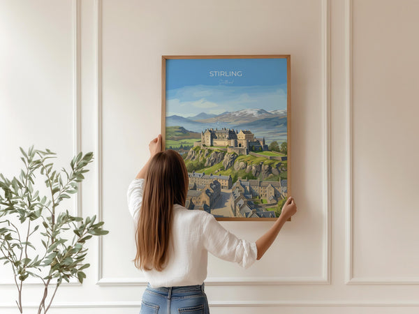Stirling Castle Scotland Travel Print, Scottish Highlands Wall Art, Stirling City Landscape Poster, Historic Castle Illustration, UK Decor