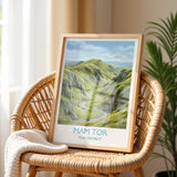 Mam Tor Travel Poster, Peak District Wall Art, Derbyshire Landscape Print, Great Ridge Illustration, UK Nature Decor, Peak District Gift NQ Media Designs