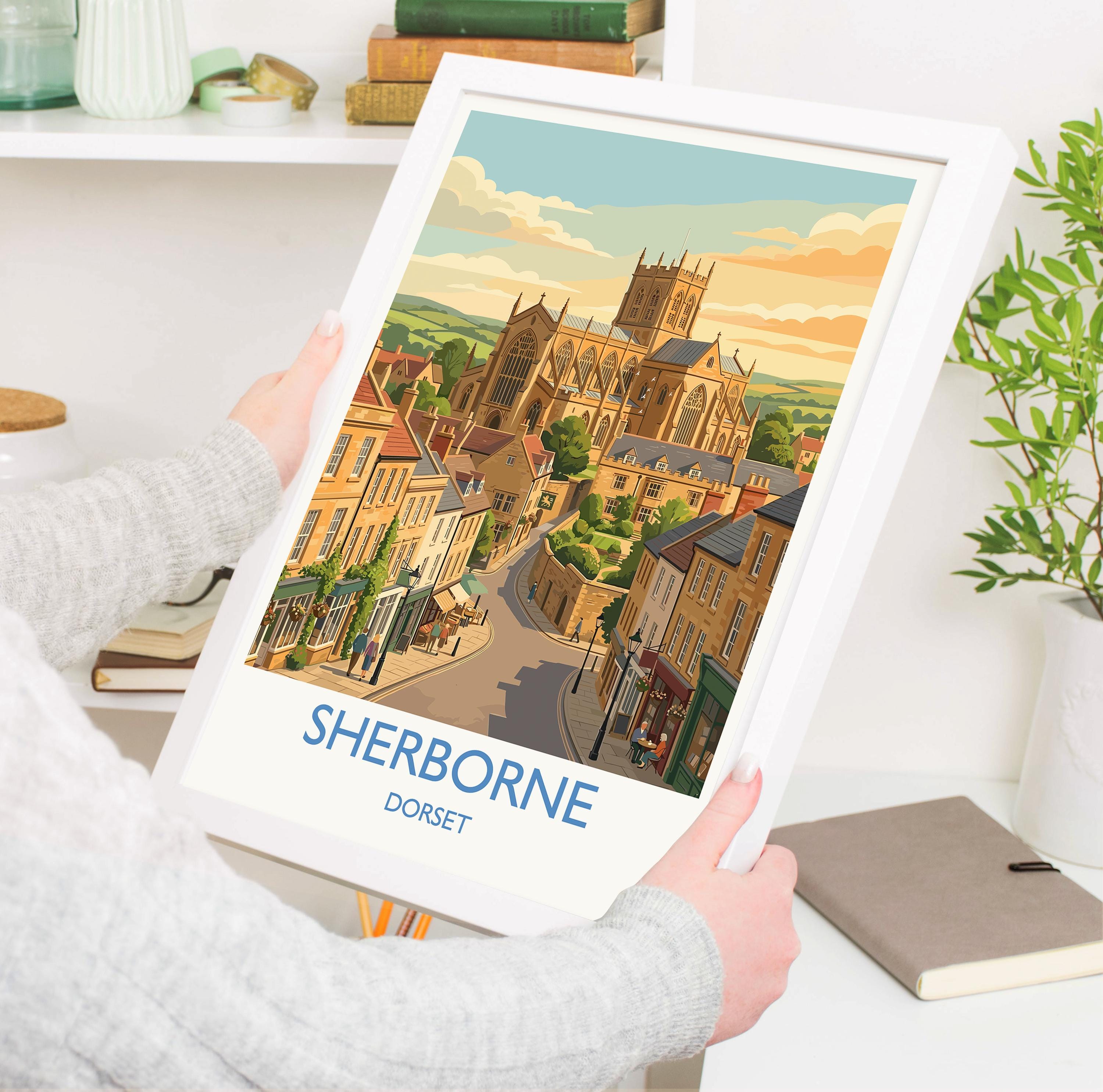 Sherborne Dorset Print, Historic Abbey Wall Art, English Market Town Poster, Dorset Travel Art, Castle & Countryside Decor