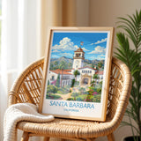 Santa Barbara Travel Print, California Wall Art with Border, Santa Barbara Courthouse Poster, Spanish Colonial Art Print, California Gift
