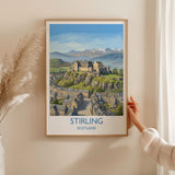 Stirling Castle Scotland Travel Poster, Scottish Highlands Wall Art, Stirling City Landscape Print, Historic Castle Illustration, UK Decor