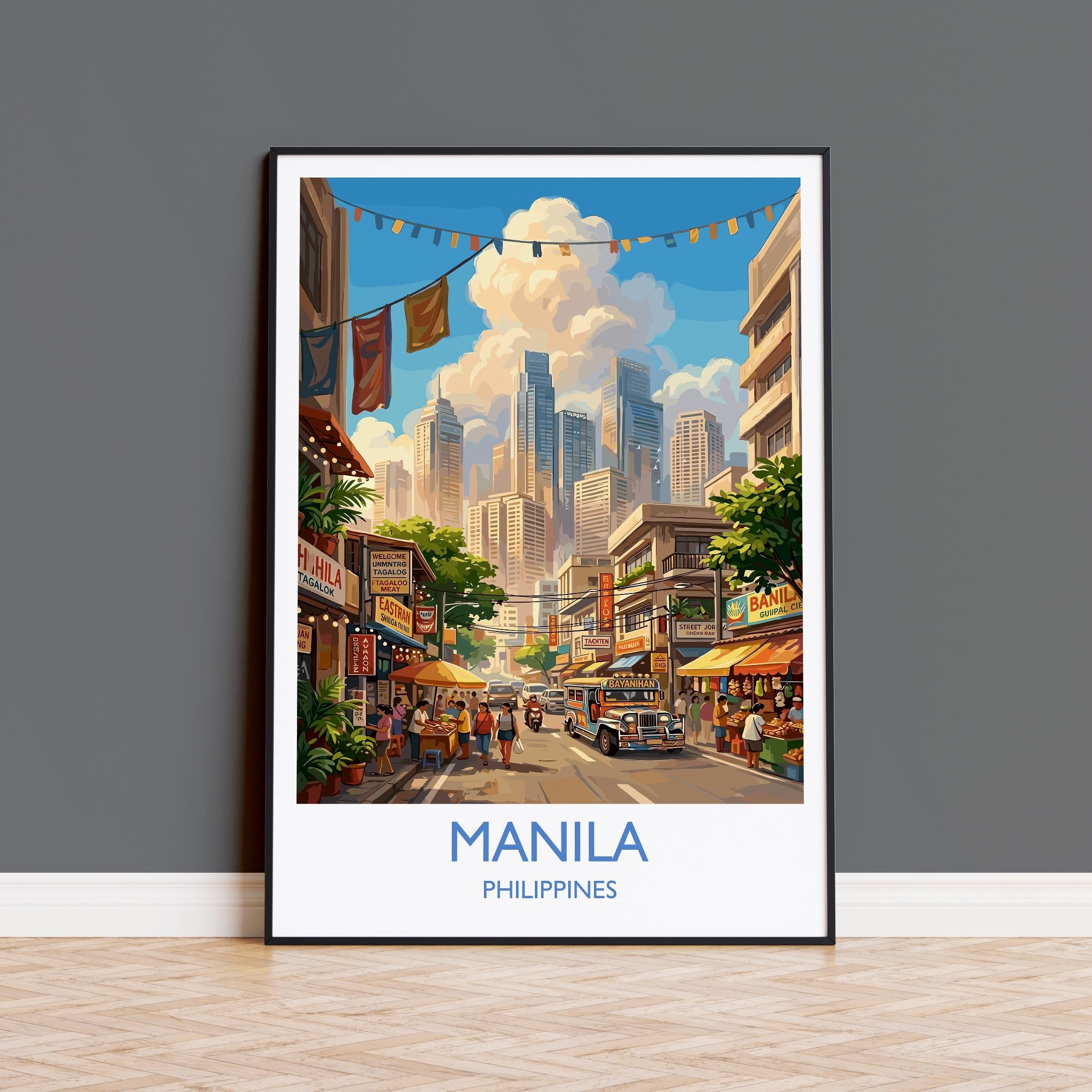 Manila Philippines Travel Poster, Manila City Wall Art, Skyline & Bay Illustration Print, Vintage Style Asian City Decor, Philippines Gift NQ Media Designs