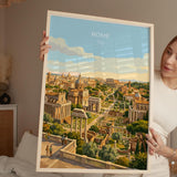 Rome Forum Travel Poster, Roman Forum Ruins Wall Art, Ancient Rome Landscape Print, Historic Architecture Illustration, Italy Decor