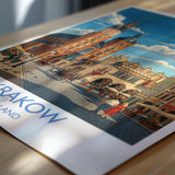 Krakow Poland Print, St Mary’s Basilica Wall Art with Border, Main Market Square Poster, Polish Travel Print, Krakow Gift